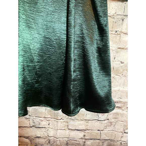 She + Sky Milkmaid Dress Womens Medium Forest Green Satin Dark Romantic Cutout - Picture 10 of 16